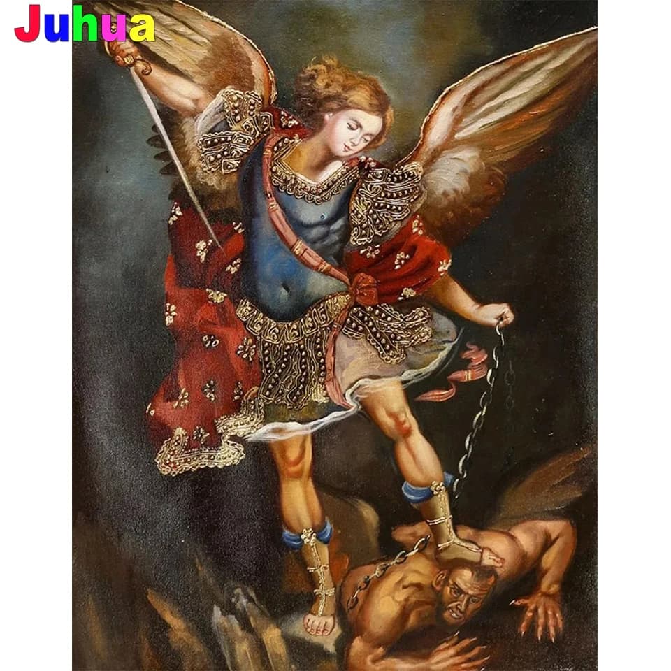 St Miguel Arcangel trapano completo pittura diamante 5D fai da te puntere angelo malvagio diamante ricamo punto cucito decorazioni per la casa regalo
