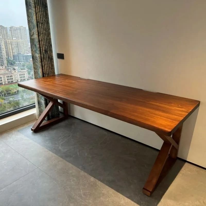 Dual Solid Wood Gaming Desk Minimalist Long Computer Desk for Home Office Bedroom Large Workspace Laptop Stand Furniture