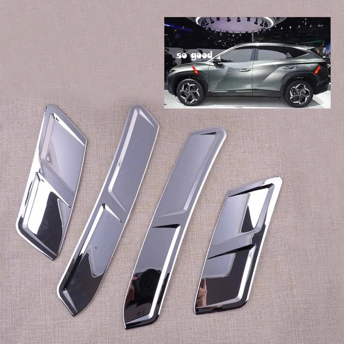 4 pcs front left wheel right wheel eyebrow stickers Trim side cover chrome silver ABS size for Hyundai Tucson NX4 2021 2022