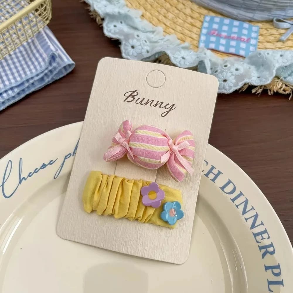 2 Pcs Set Striped Pattern Hairpin Hair Clip Korean Style Elastic Stretch Bangs Hair Clip Fabric Material Elastic Hair Band