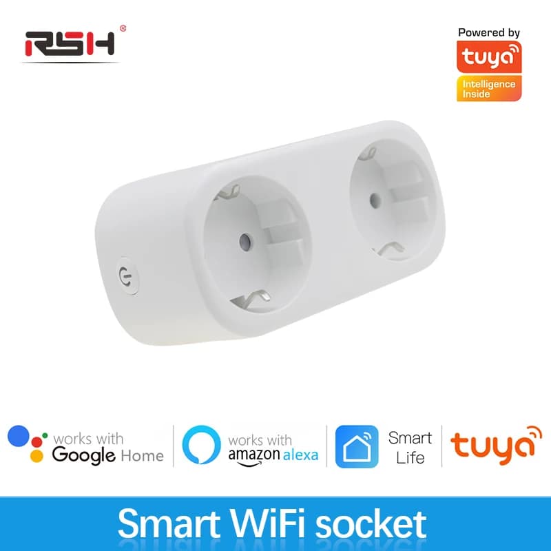 Wifi Smart Doppia presa Interruttore Spina Doppia presa Adattatore UE Tuya Smart Life Monitoraggio telecomando Prese di corrente Alexas