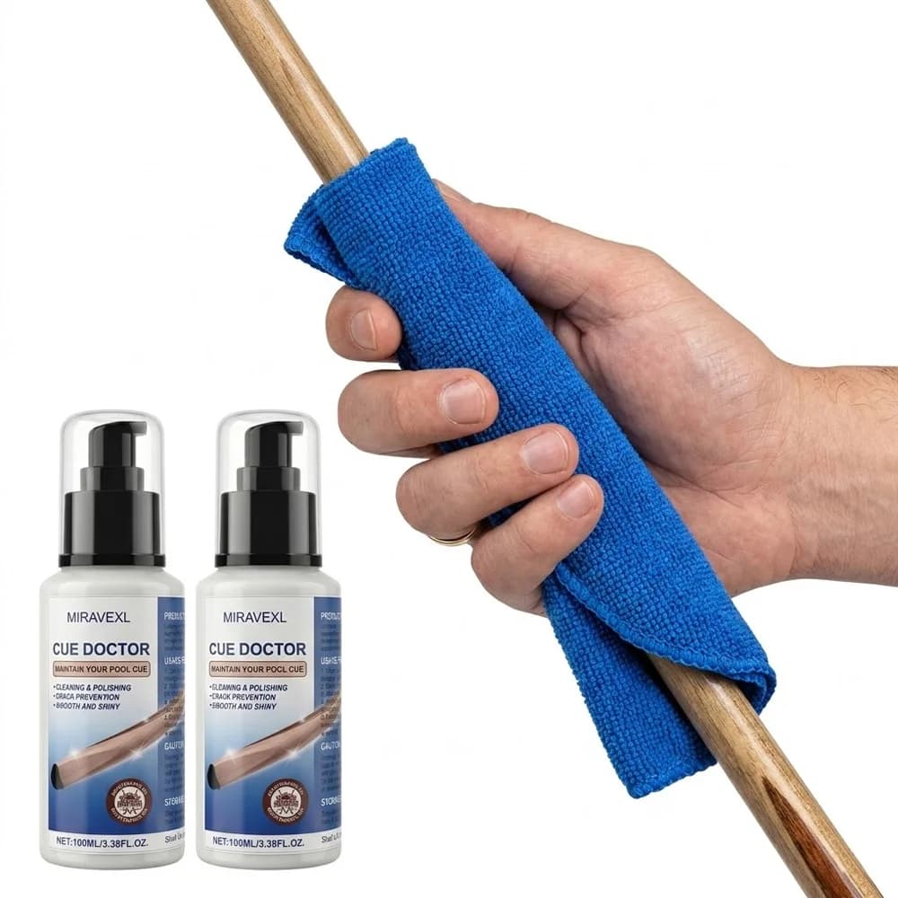 MIRAVEXL 100ml Set Pulitore e Lucidante per Stecche da Biliardo, Accessori per Biliardo e Snooker, Mantiene la Superficie Liscia con Panno per la Pulizia