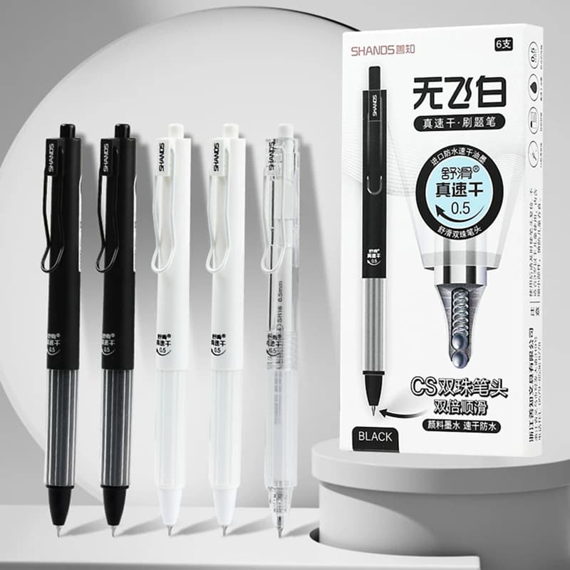 6 pezzi, penna a sfera con pulsante, penna gel con doppia punta a sfera, penna traslucida, canna, lunghezza di scrittura extra lunga, punta dell'ago