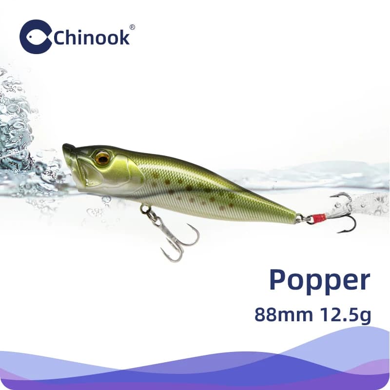 Esca da Pesca Chinook Popper 88mm 12.5g, Esca Artificiale Galleggiante per Pesca di Bass, Persico, Luccio, Buzzbait Pop Max