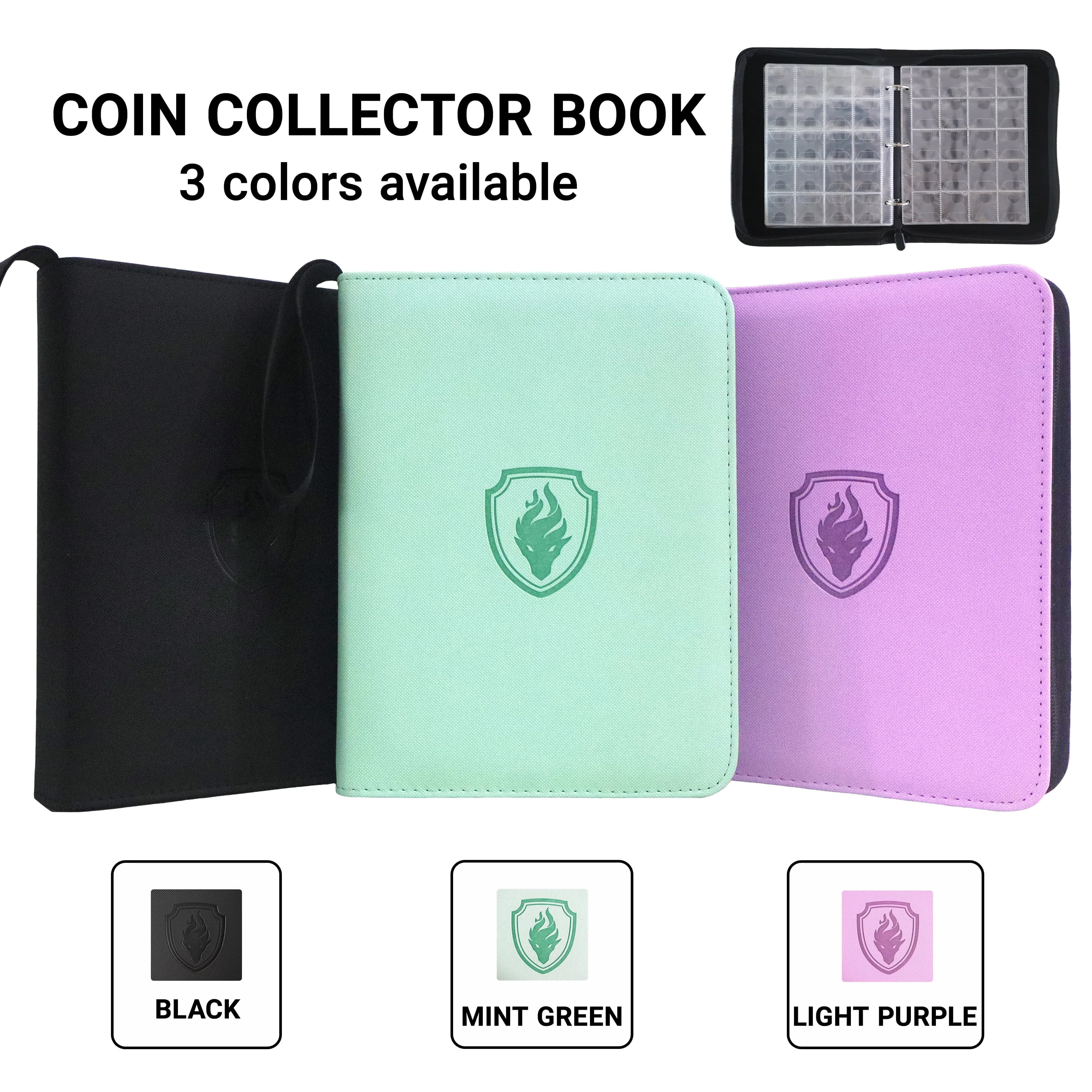 Album Portamonete con 220 Scomparti, Libro Collezione Monete con Cerniera in PU, Protezione Portatile per Esposizione e Collezione