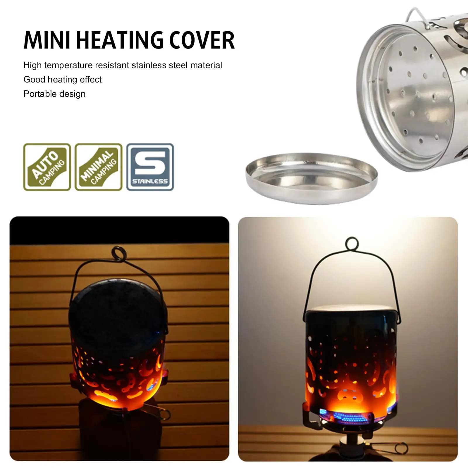 Stainless Steel Heater with Cover Camping Heater Stove Multifunction Portable Heater Warmer Camping Stove for Camping Picnic