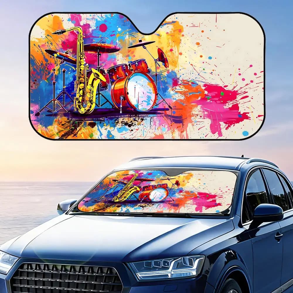 Parasole per Auto Pieghevole Universale con Design Astratto Colorato, Protezione UV e Isolamento Termico