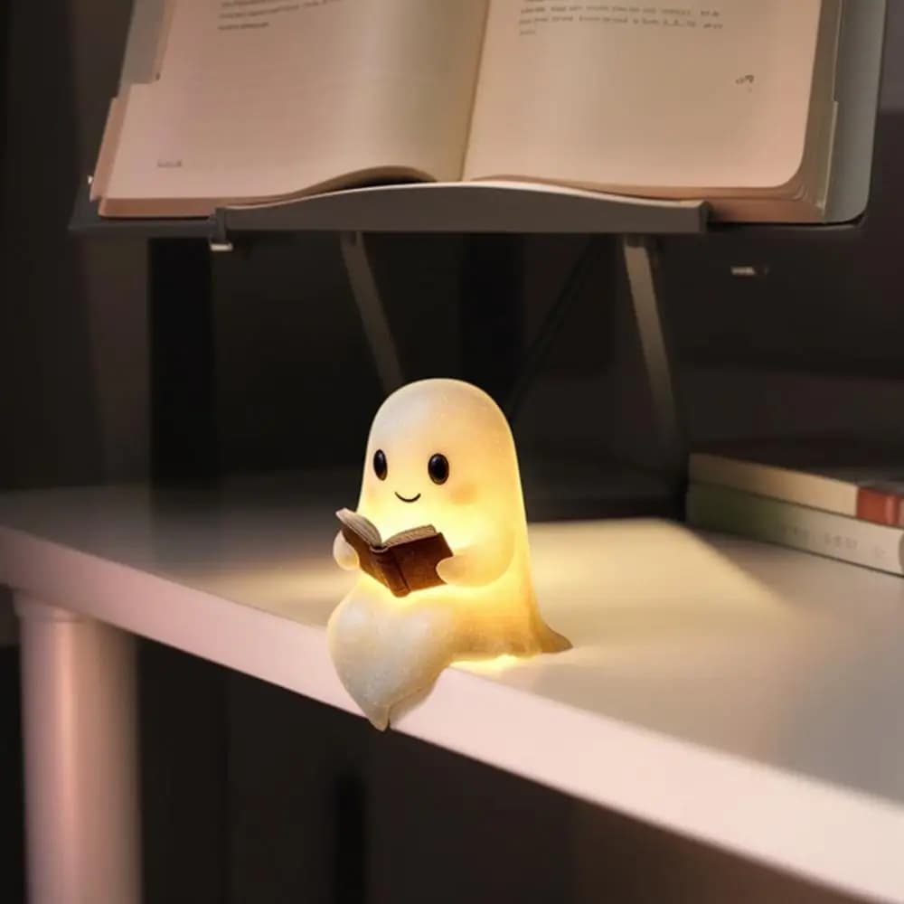 Nuova lampada da lettura fantasma carina Adorabile luce notturna fantasma per decorazioni natalizie Amanti dei libri Lampada da comodino fantasma dei cartoni animati per la lettura