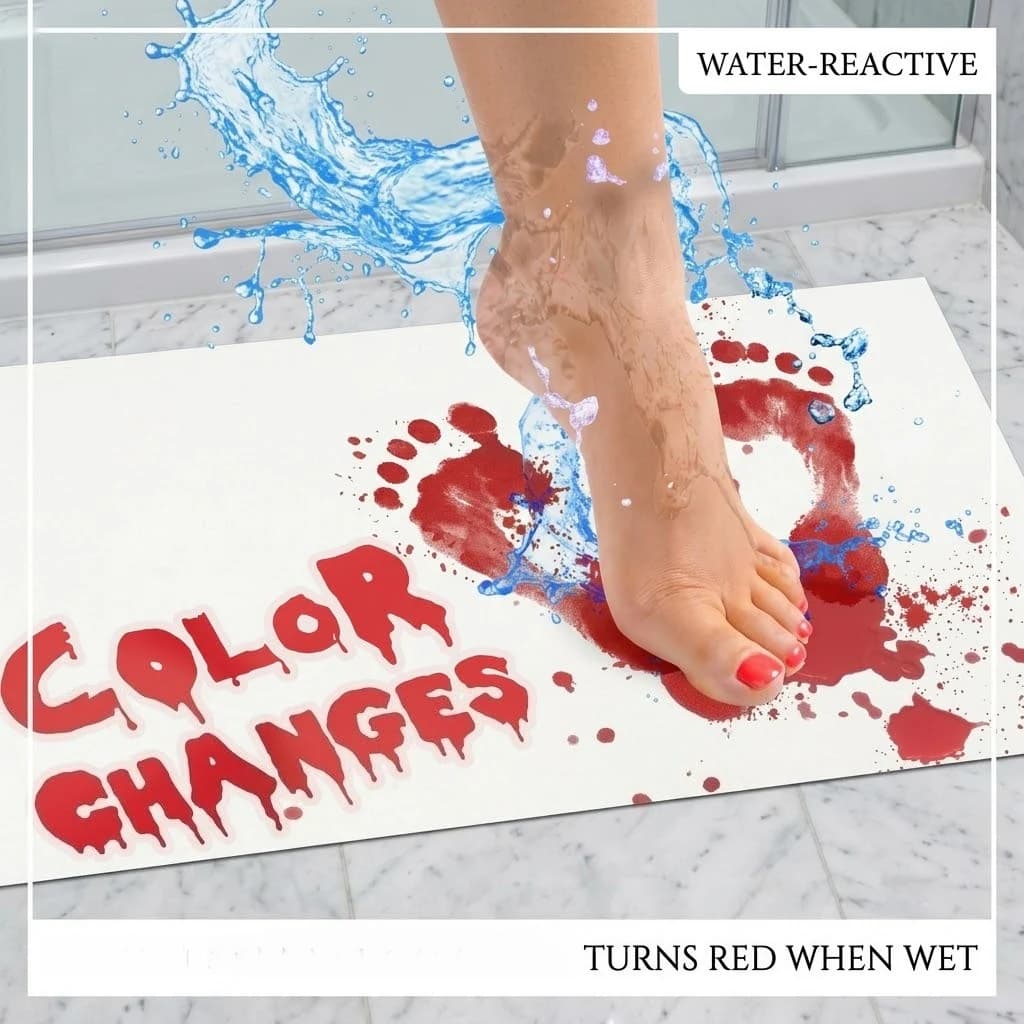 Funny Bloody Prank Bath Mat Water Activated Blood Footprint Pattern Mat Hilarious Prop For Halloween Party Home Decoration