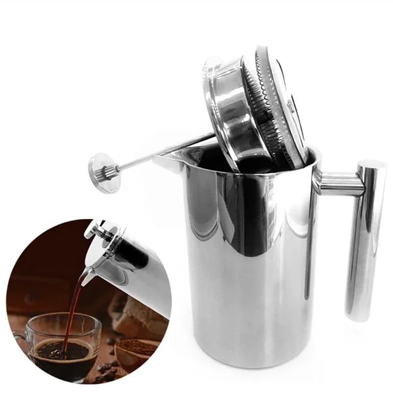Caffettiera a Stantuffo a Doppia Parete Isolante, Resistente al Calore, Antiruggine, per Caffè e Tè, con Filtro e Miscelatore