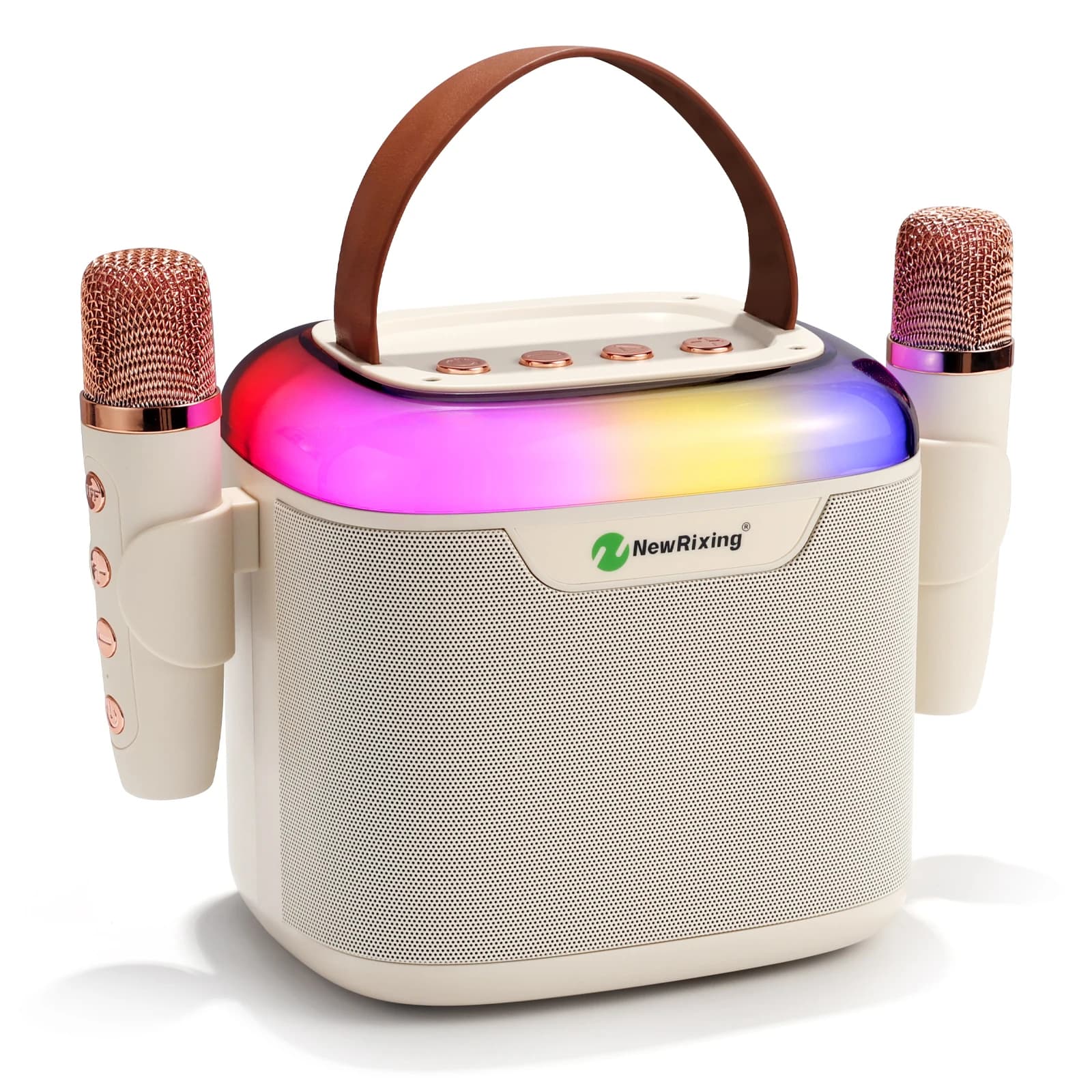 Macchina per karaoke wireless NewRixing, altoparlanti Bluetooth con 2 microfoni, altoparlante wireless, 13 W, supporta collegamenti Bluetooth/USB/TF/AUX