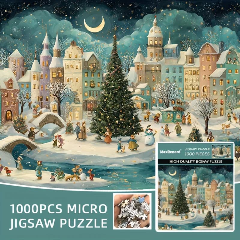 Puzzle natalizi per adulti: mini puzzle in legno da 1000 pezzi stimolante con accogliente scena di neve invernale