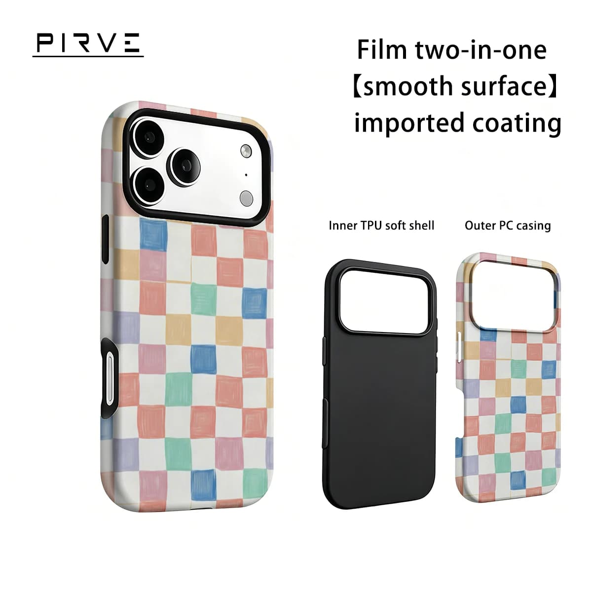 Colorful Checkered Tiles For IPhone18 17 Must-Haves Phone Case For IPhone 17 15 14 13 16 Pro Max Plus Double-Layer Tough Case