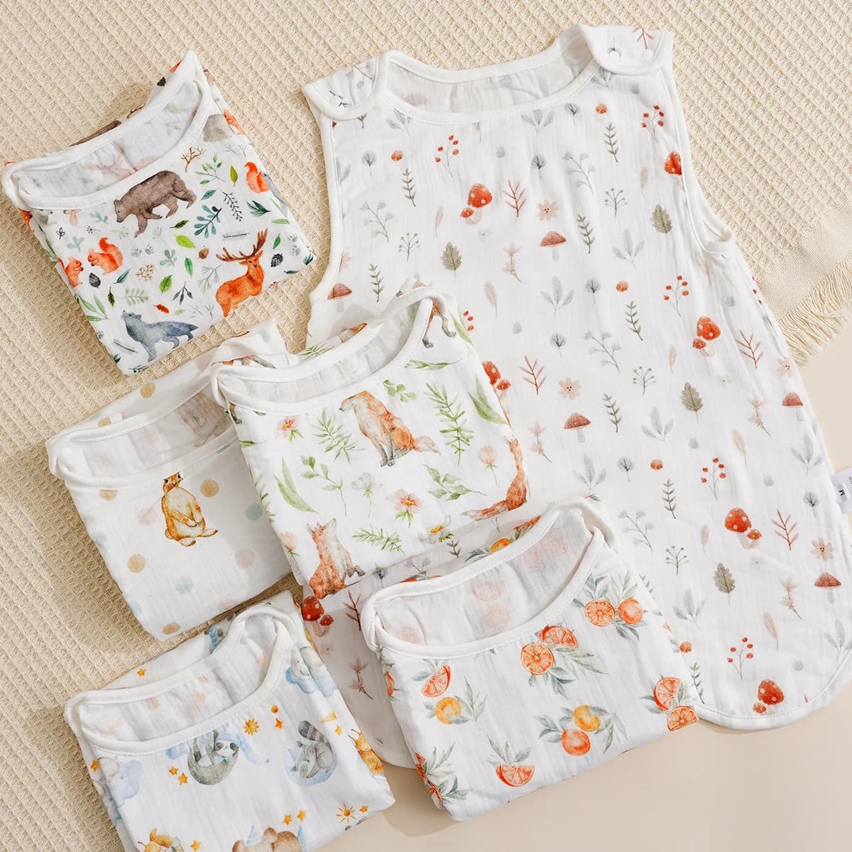 Happyflute baby bag 100% cotton without sleeves, digitally printed wrapper, for summer, delicate on the skin, breathable, baby clothing
