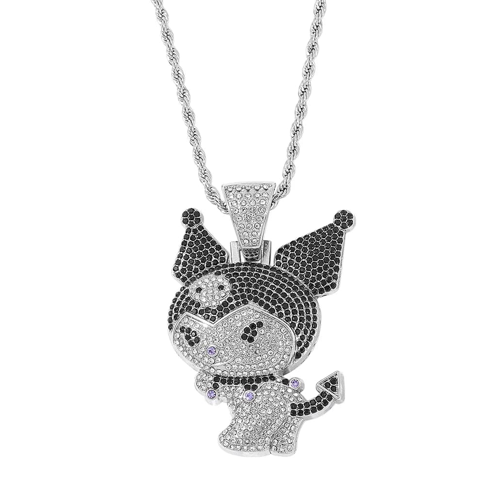 Collana Sanrio Kuromi con Diamanti - Ciondolo in Cristallo Nero, Gioielli Kawaii Goth per Ragazze e Donne