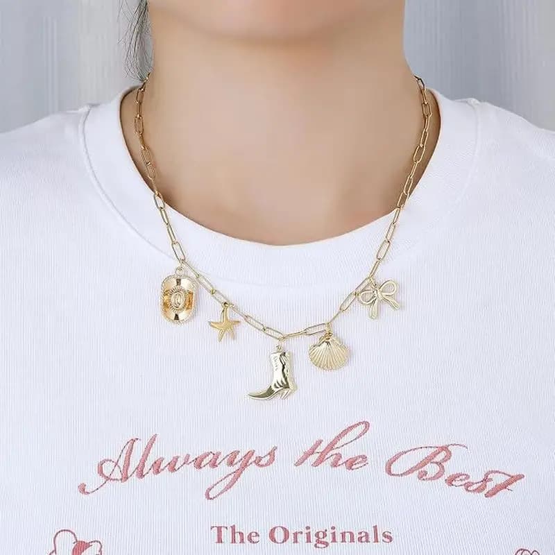 Women'S Fashion , Gold Shell Starfish Beach Charm Necklace, Stainless Steel, No Gemstones