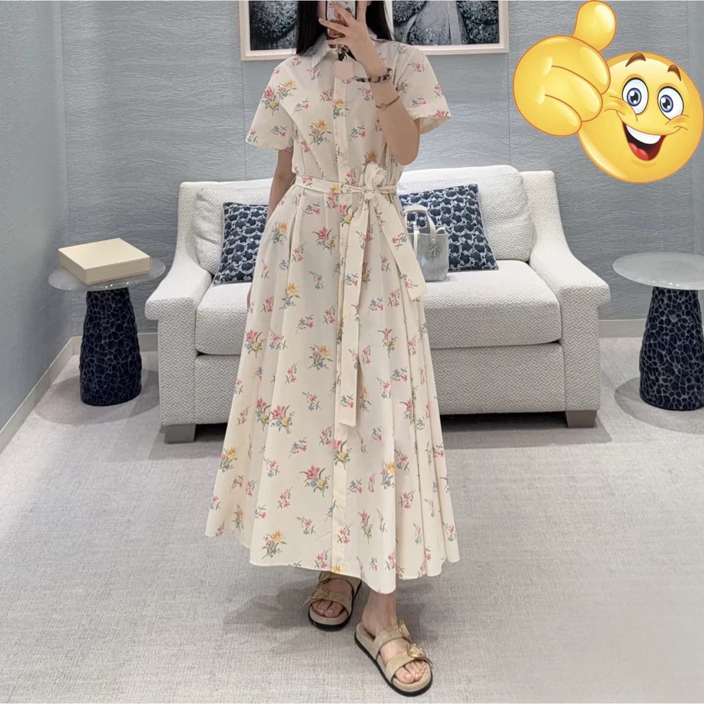 New 2026 Summer Long Pure Cotton Floral Print Short Sleeve Dress with Belt Casual Shirt Style A-Line Silhouette Single Button
