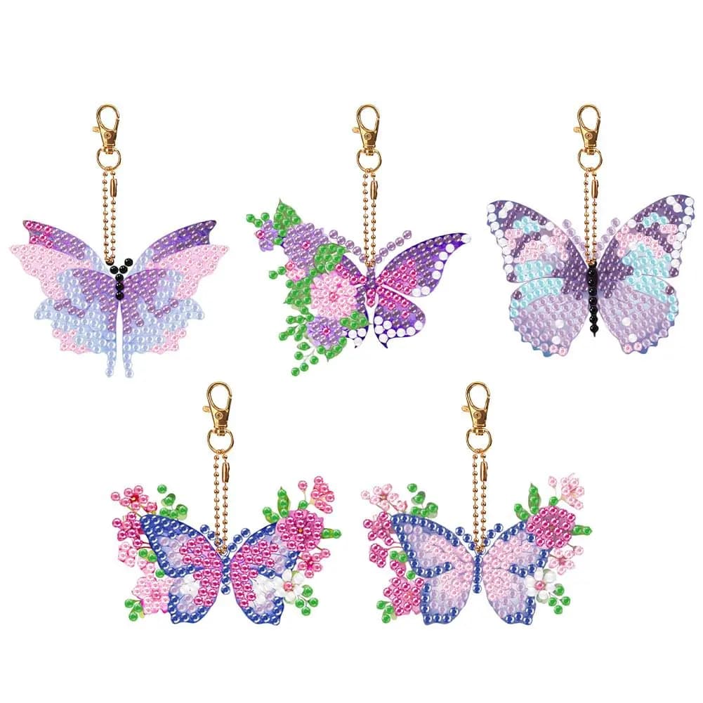 Kit portachiavi con pittura diamante farfalla viola fai-da-te, artigianato con strass scintillanti su entrambi i lati con strumenti completi
