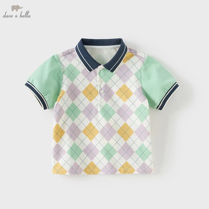 Dave Bella Brother Clothes Children Summer Polo T-shirt Plaid Casual Short Sleeve Tops Cotton Sports Polo T-shirt DB2252356