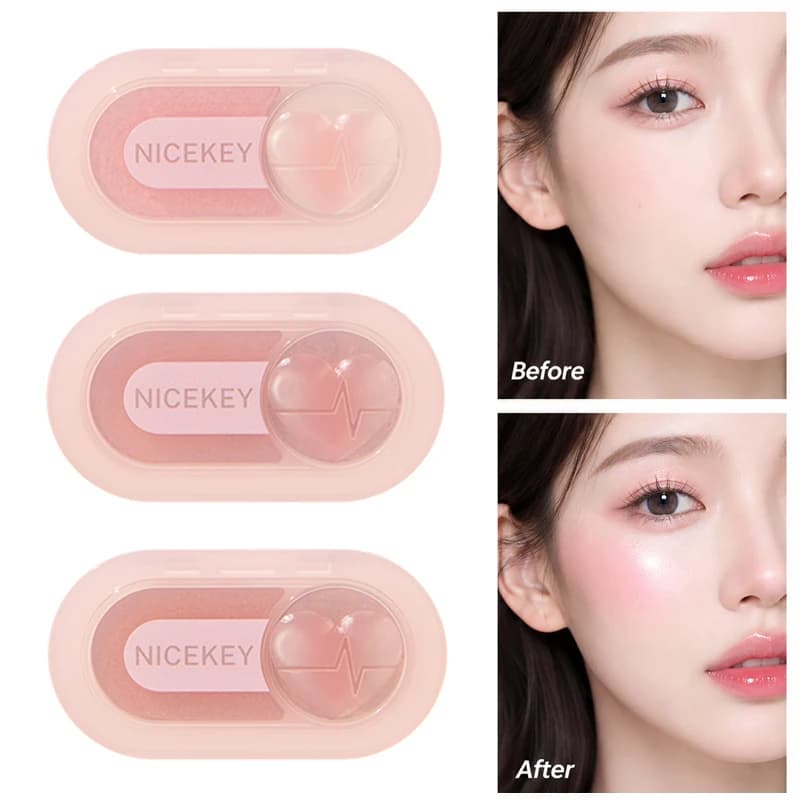 NICEKEY 2 In 1 Blush Highlighter Palette Shimmer Sparkling Glow Blendable Long Lasting Natural Cheek Face Makeup Cosmetics