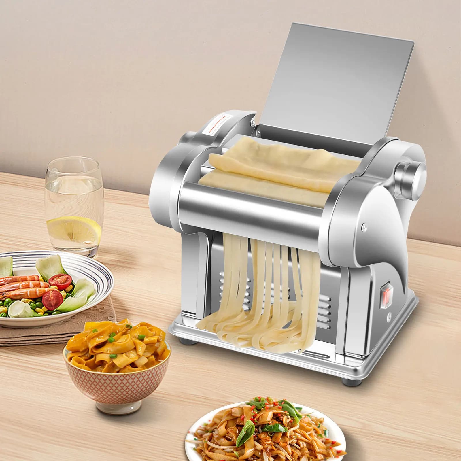 Macchina per pasta elettrica, macchina automatica per noodle con manopola di spessore e cuscinetti antiscivolo per case, negozi di colazione, ristoranti