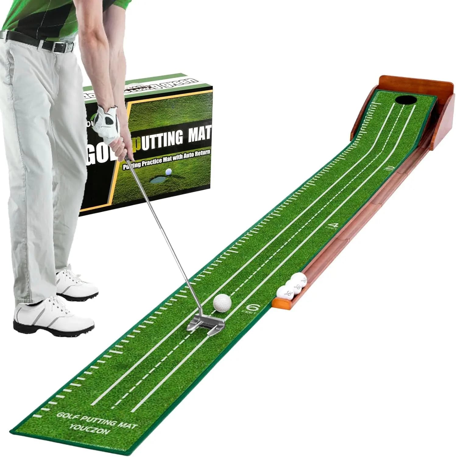 Tappetino da Golf Indoor con Ritorno Automatico della Palla, Superficie in Velluto Premium - Perfetto Ausilio per l'Allenamento e Regalo per gli Amanti del Golf