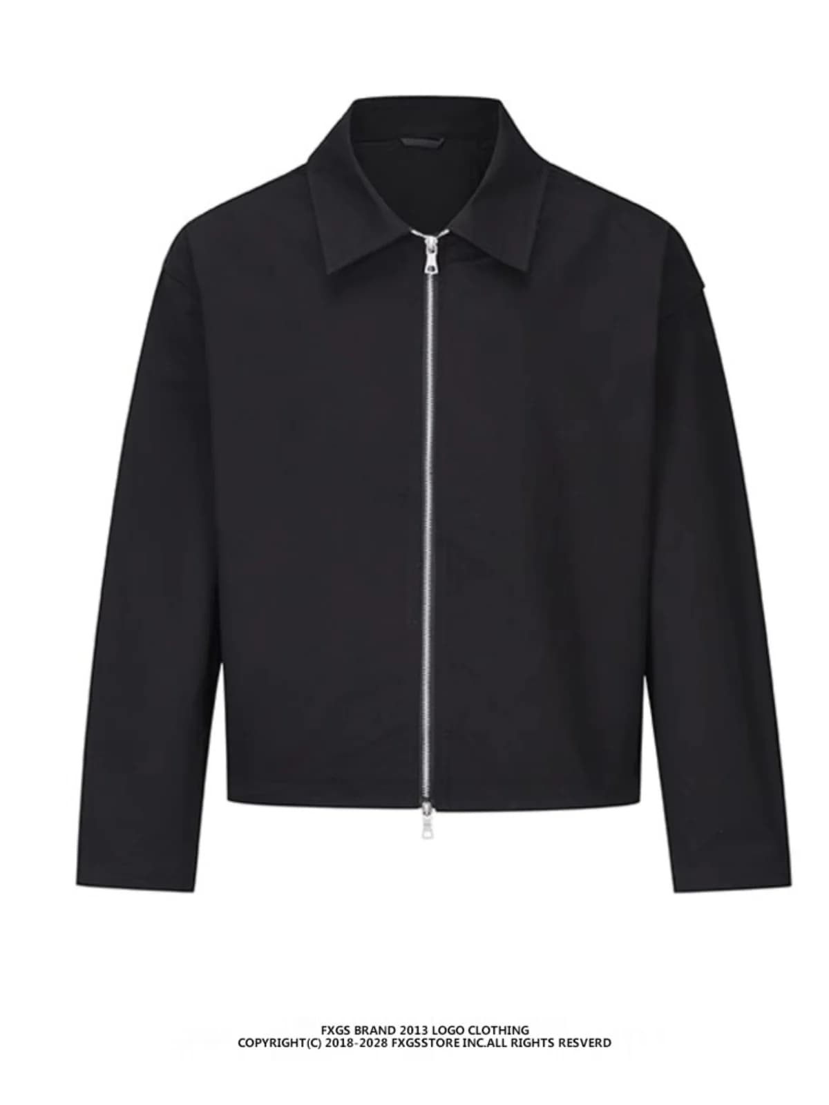 Casual Black Short Jacket Men's Trendy Loose Fit Zipper Collar Youthful Polyester Antioxidant Wrinkle Resistant Outerwear