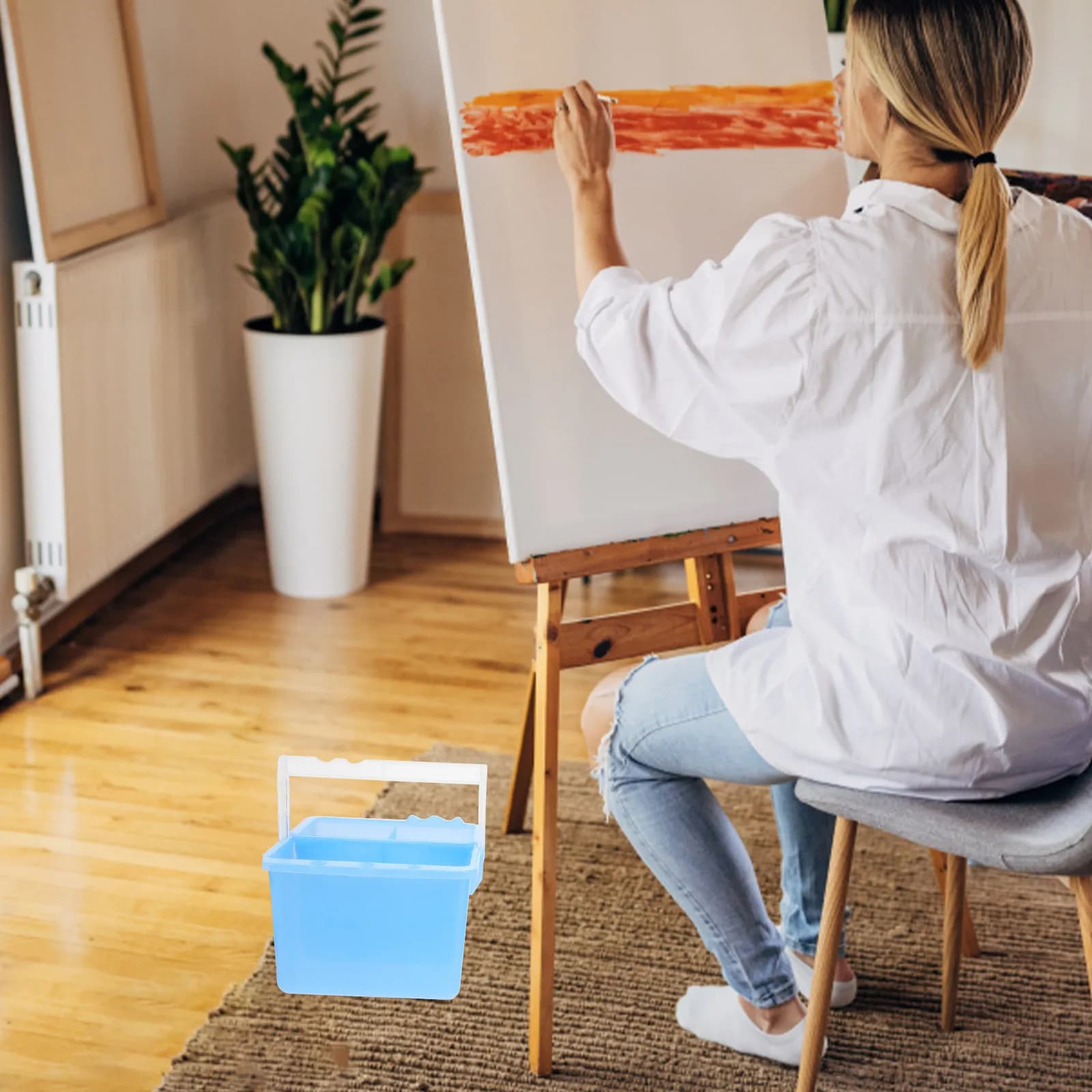2Pcs Brush Washer Multifunctional Paint Brush Cleaner Water Bucket for Watercolor Acrylic Painting Convenient Handle Design