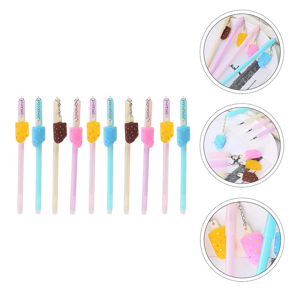 10 Pezzi Penne Gel Ricaricabili in Plastica con Design a Forma di Gelato, Ideali come Ornamenti da Appendere per Compagni di Classe