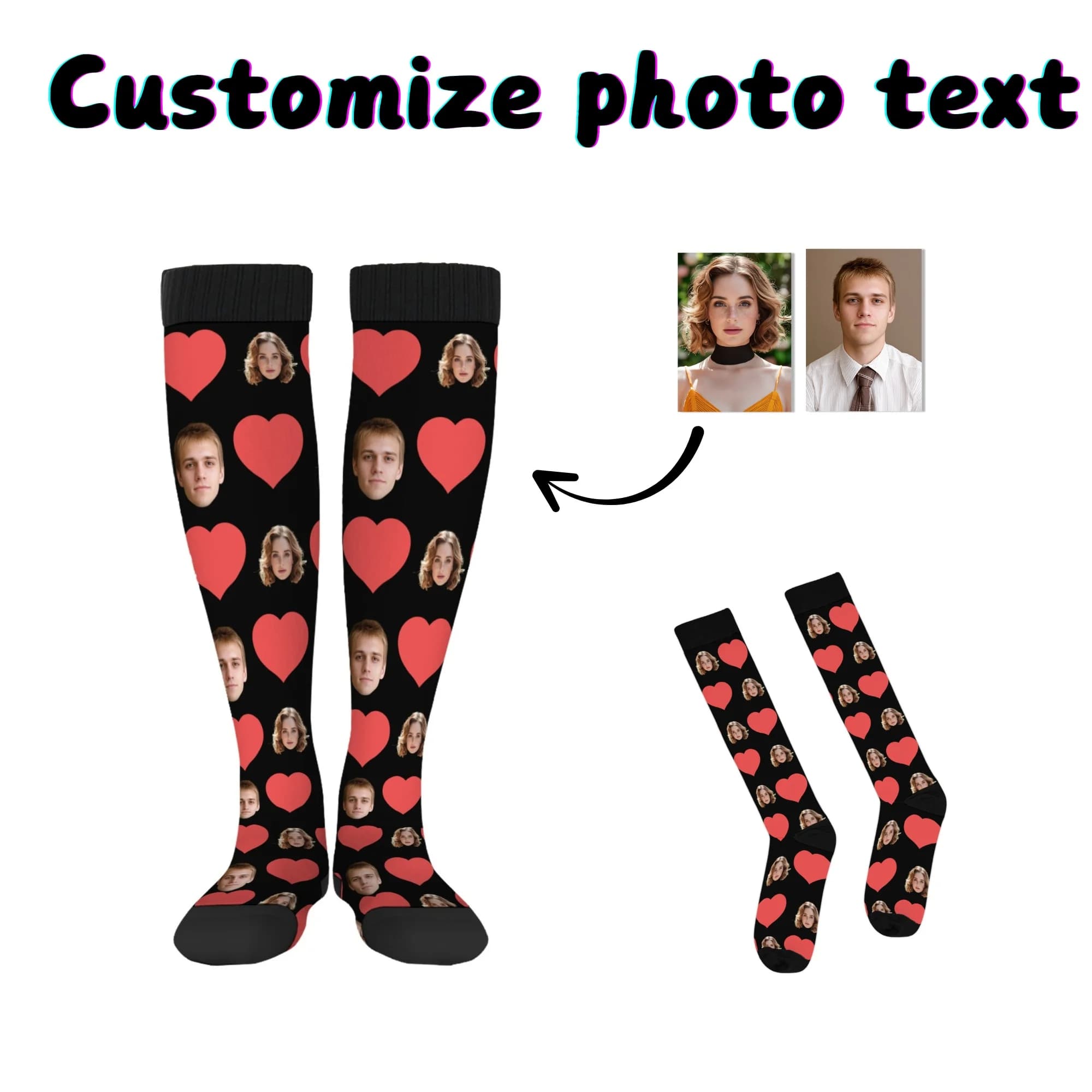 1 pair of custom socks with face photo, funny portrait print, original socks, birthday gift, party, anniversary