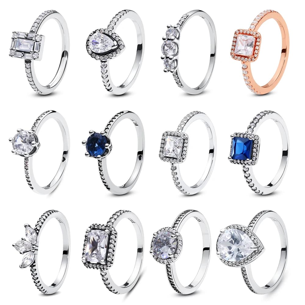 Original 925 Sterling Silver Rings For Women Crown Crystals Rose Gold Engagement Wedding Stacking Ring Jewelry Love Gift