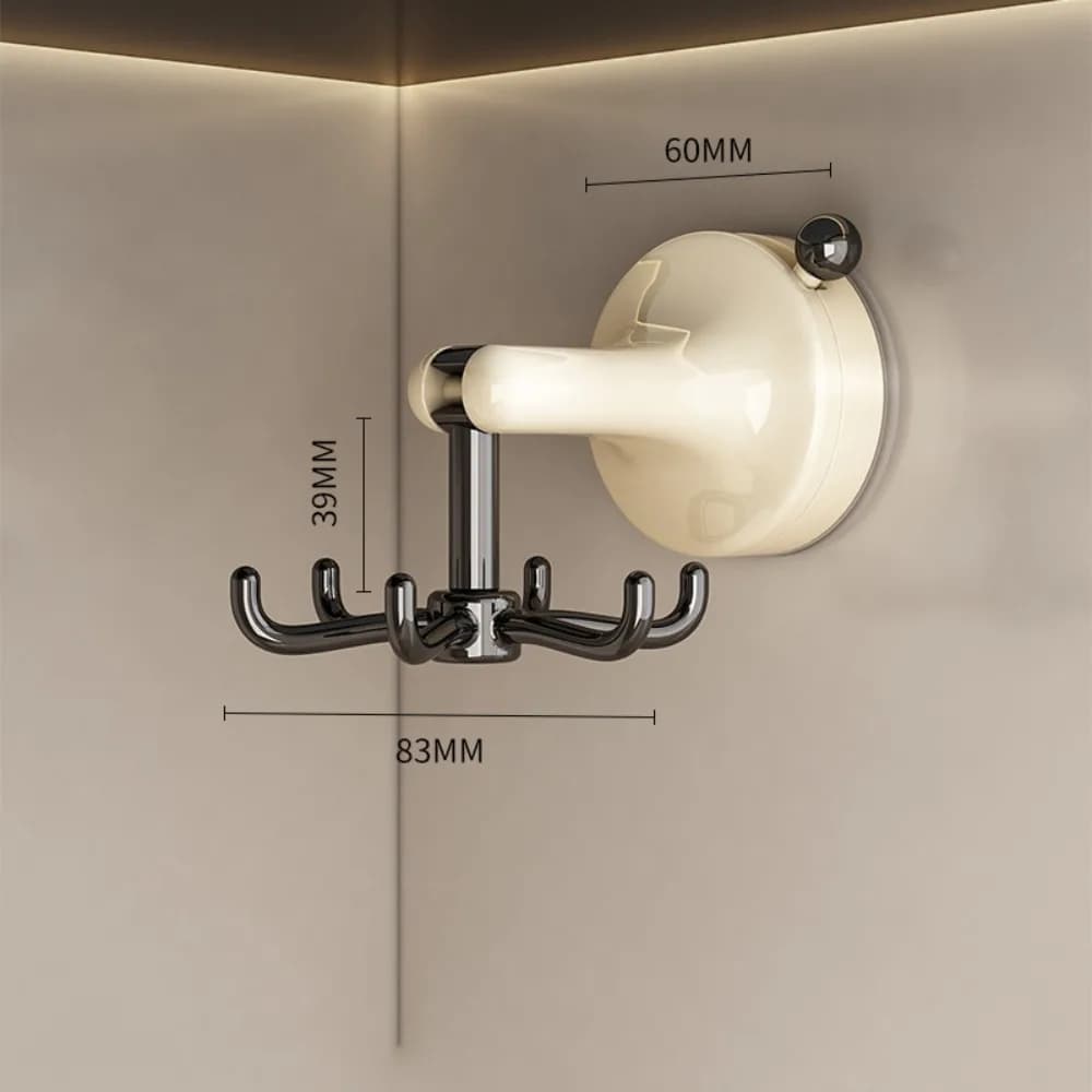 Suction Cup Kitchen Hook Organizer 360 Rotatable Punch-free Wall Mounted Hanger Hooks 6 Claw Hook Space Saving