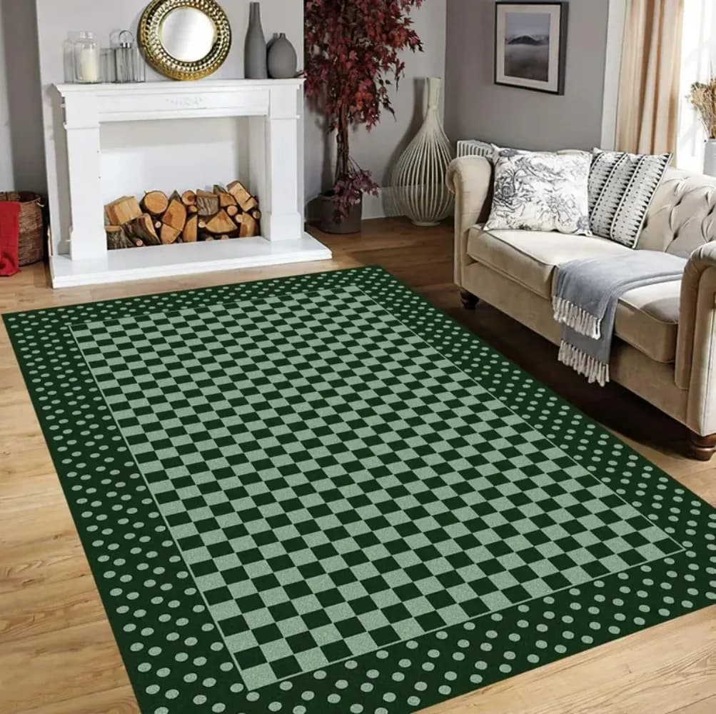 Tappeto per soggiorno con motivo a scacchiera e pois, tappeto per camera da letto, tappeto per yoga e area lettura, decorazione per la casa alla moda