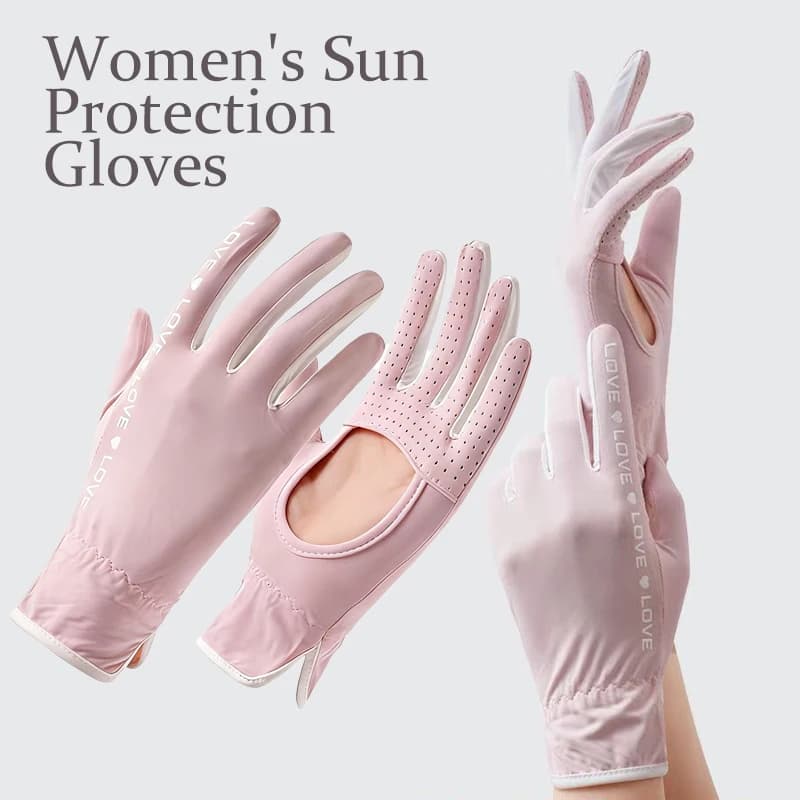 Women UV Protection Gloves Summer Ice Silk Breathable Touchscreen Non-Slip Hollow Palm Full-finger Driving Riding Outdoor Gloves