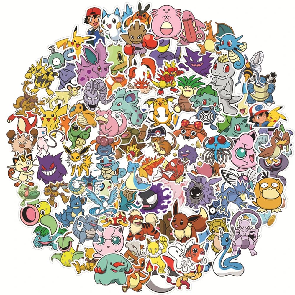 50/100 pieces stickers Pokemon Kawai Pikachu skateboard bicycle guitar laptop kids toys waterproof