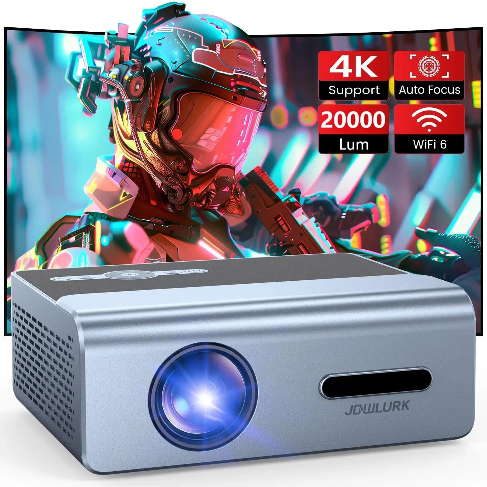 Proiettore HD per Schermo da 450 Pollici, Correzione Automatica Keystone, Lampada LED, Compatibile con WiFi 6, HDMI e USB