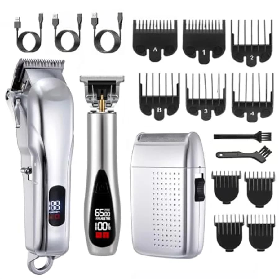 Professional 3-in-1 set by Tosatrici Rechargeable with T-finish and Lamina Razor for Men, Silver Color, Ideal for Barba and Hair