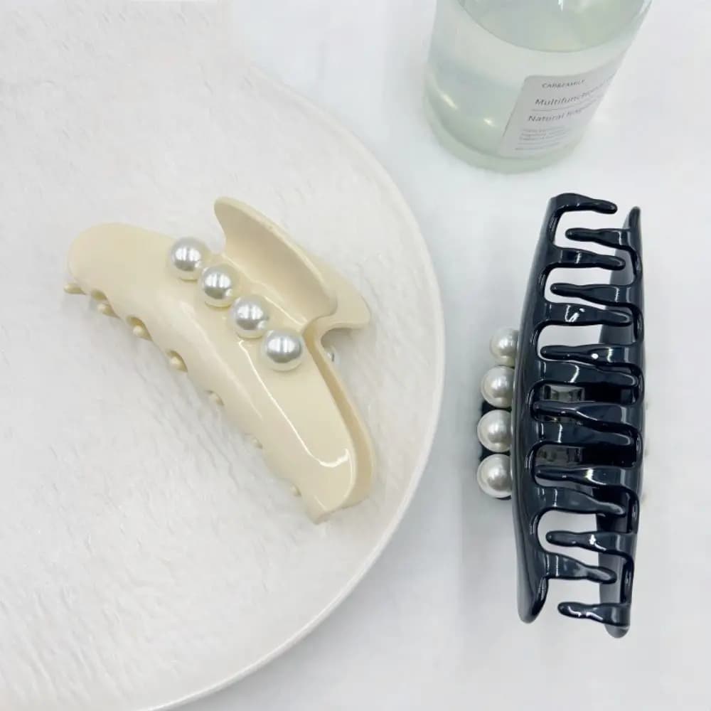 Fermaglio per capelli con perle grandi, design francese, elegante, vintage, alla moda, per coda di cavallo