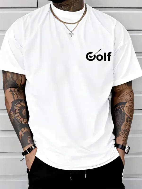 Men's Streetwear Graphic T-Shirt Short Sleeve Golf Logo Print Casual Hip Hop Style Tattoo Friendly Cotton Slim Fit Tee Top