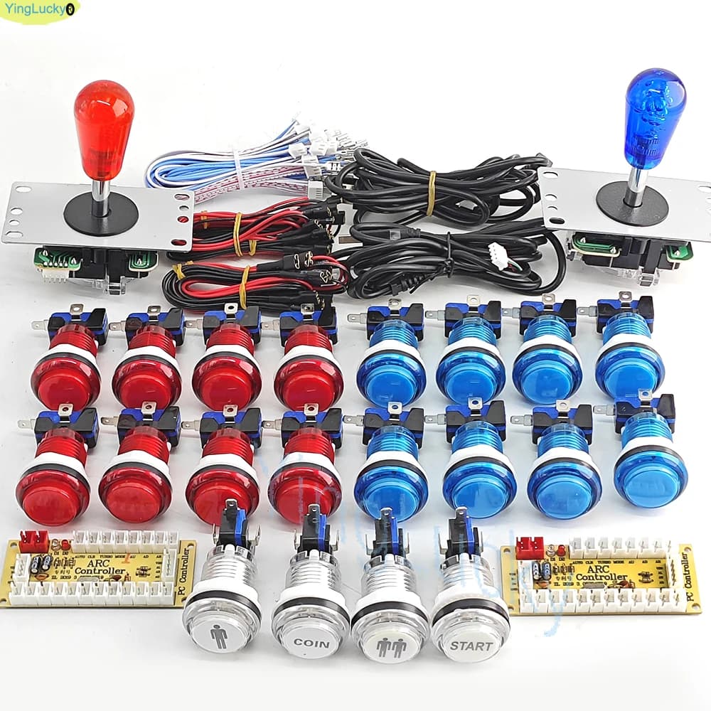 Arcade Kit FAI DA TE Copy SANWA 8 Vie Joystick 12V Arcade LED Button For PC Raspberry Pi Zero Ritardo USB Board Controller Gaming Machine