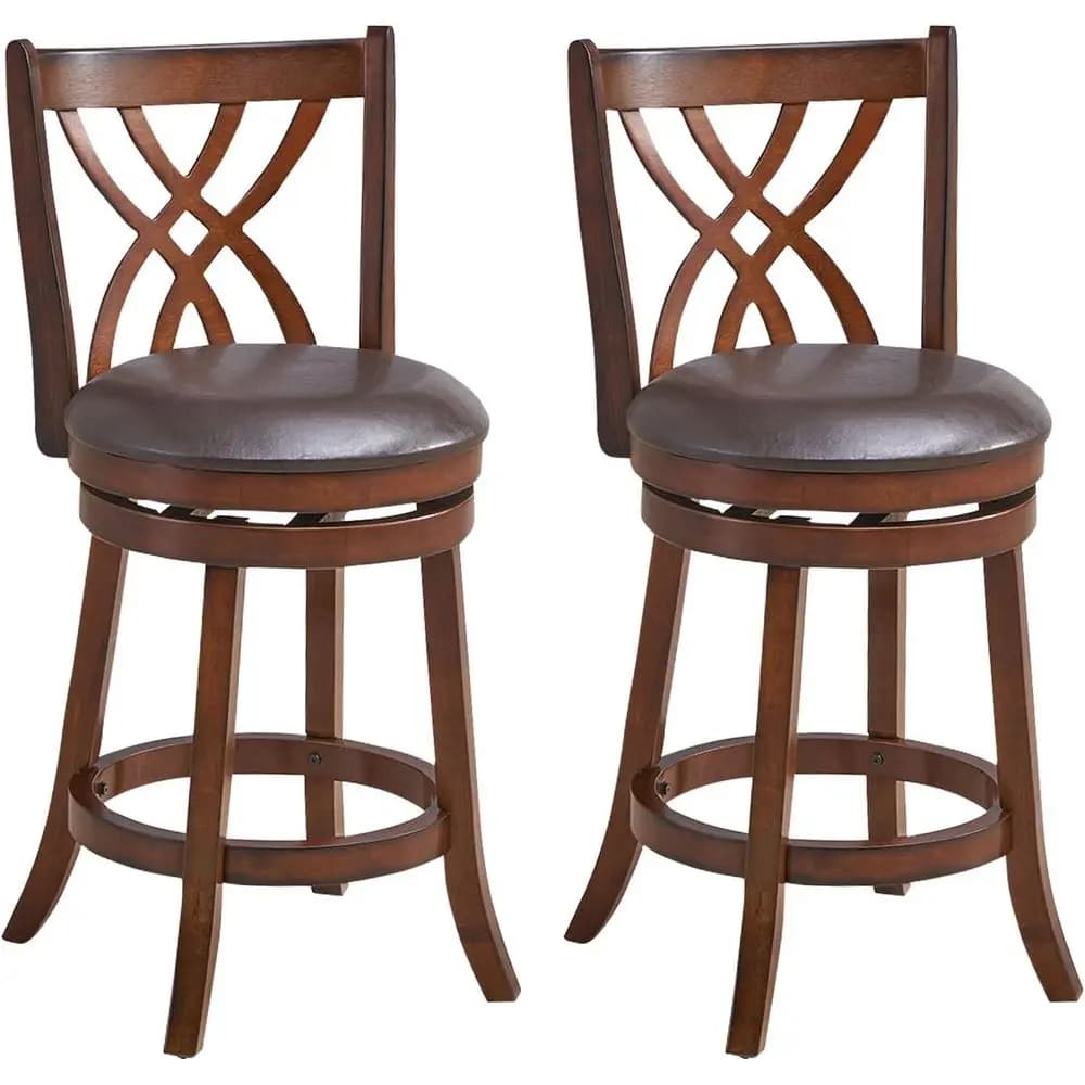Set di 2 360 ° Sgabelli da Bar Girevoli, Alti 26 Pollici, con Sedili in Pelle PU e Poggiapiedi, per Isola Cucina o Zona Pranzo (Marrone)