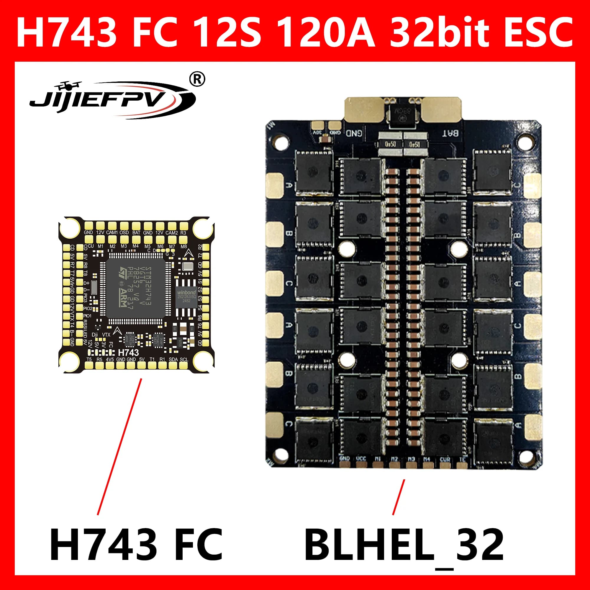 JIJIEFPV BLHEL_32 12S 120A 32bit ESC 30X30mm ESC FPV ad Alta Corrente 12S 120A per Telaio Drone da Corsa FPV da 10, 15, 18 Pollici