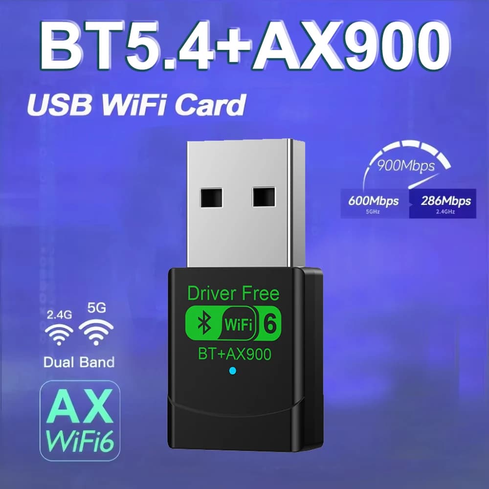 Adattatore USB WiFi 6 Bluetooth 5.4 da 900 Mbps Dual Band 2.4G 5G Ricevitore esterno wireless BT5.0 Scheda 150 M per PC portatile Win 10/11
