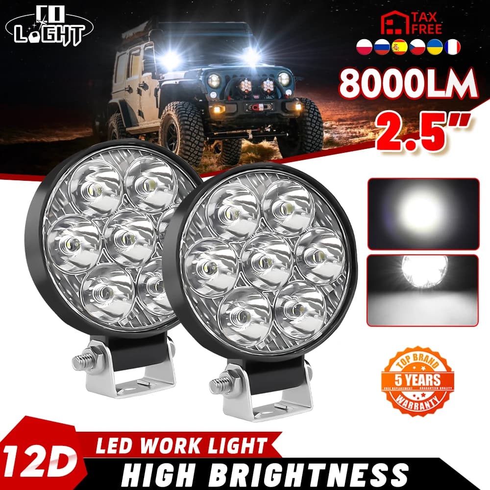 CO LIGHT 2.5 pollici 8000LM Barra LED Lampada da lavoro Lampada da lavoro quadrata rotonda 12V 24V DRL Luce automatica Fendinebbia fuoristrada per ATV SUV Faretto
