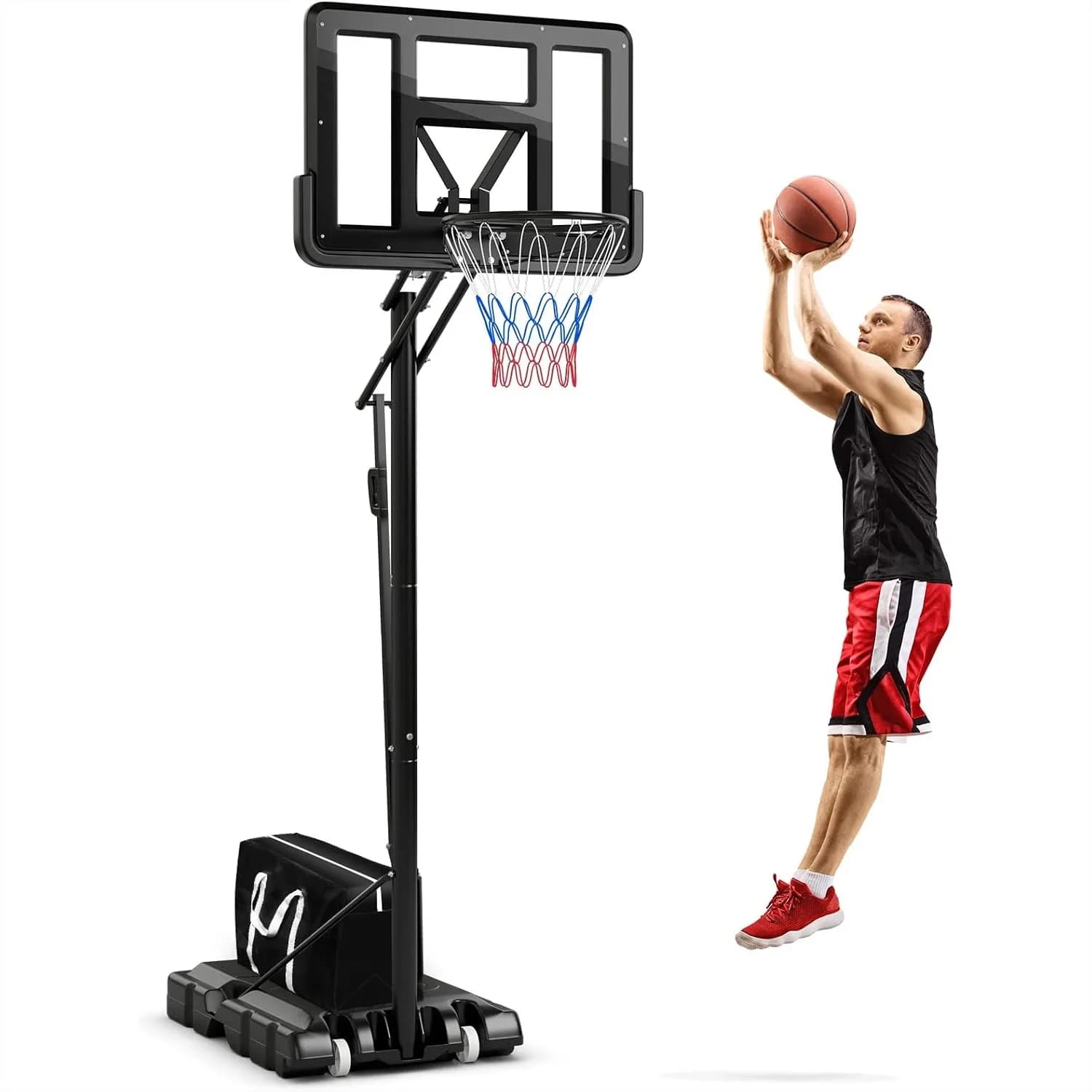 GYMAX Basketball Hoop, Grip-and-Pull 4.6-10 Ft Height Adjustable Basketball Goal with 44" Shatterproof Backboard, 18" Metal Rim