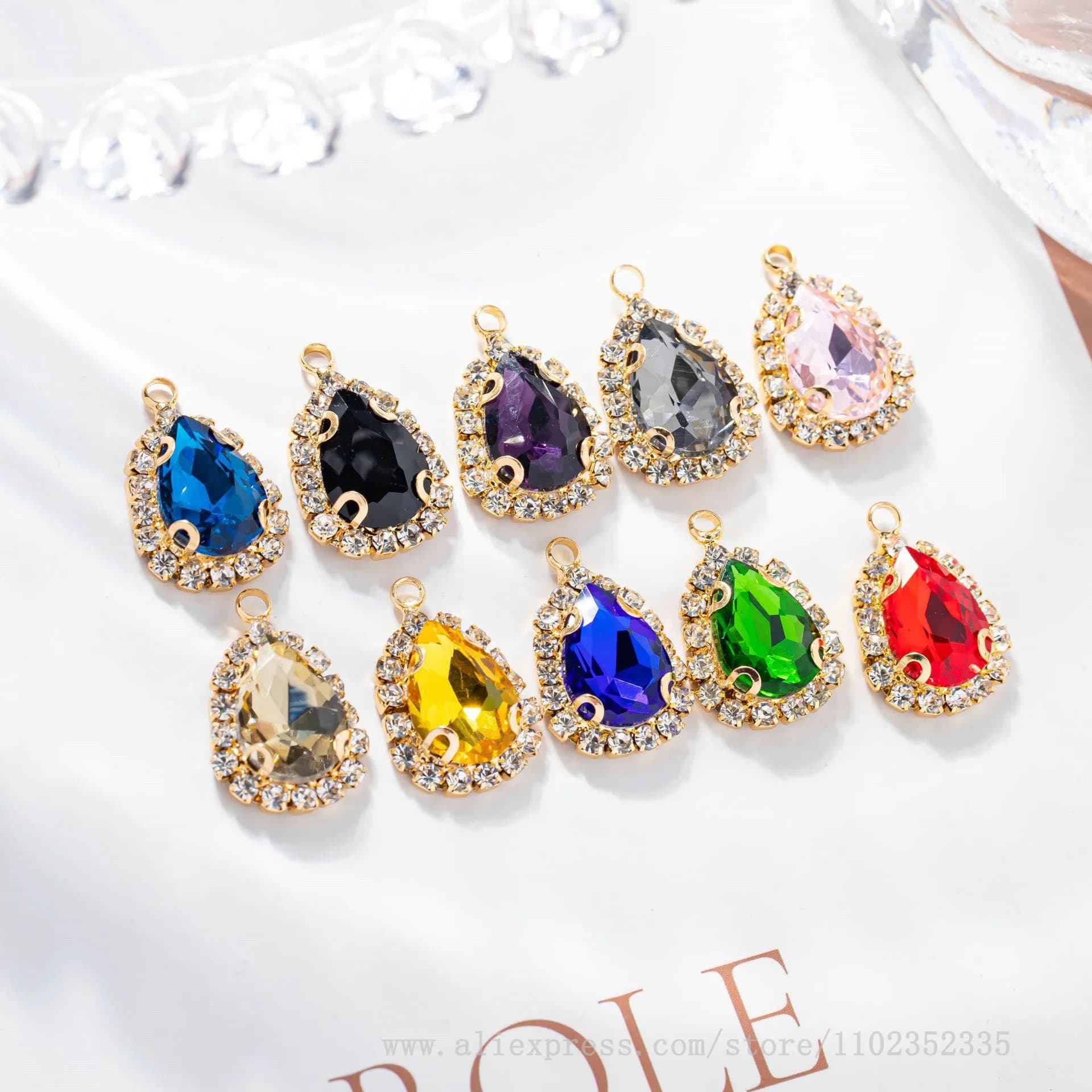 30 pz/borsa oro alla moda intarsiato con gocce di diamanti ciondolo in vetro collana fai da te orecchini ciondolo gioielli
