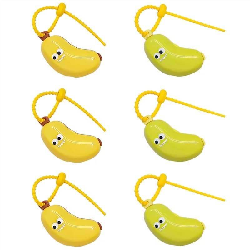 AT19-Scatola portaoggetti per spazzolino da viaggio a forma di banana Dispenser di dentifricio, carino e divertente 3 gialli + 3 porta coperchio per spazzolino verde