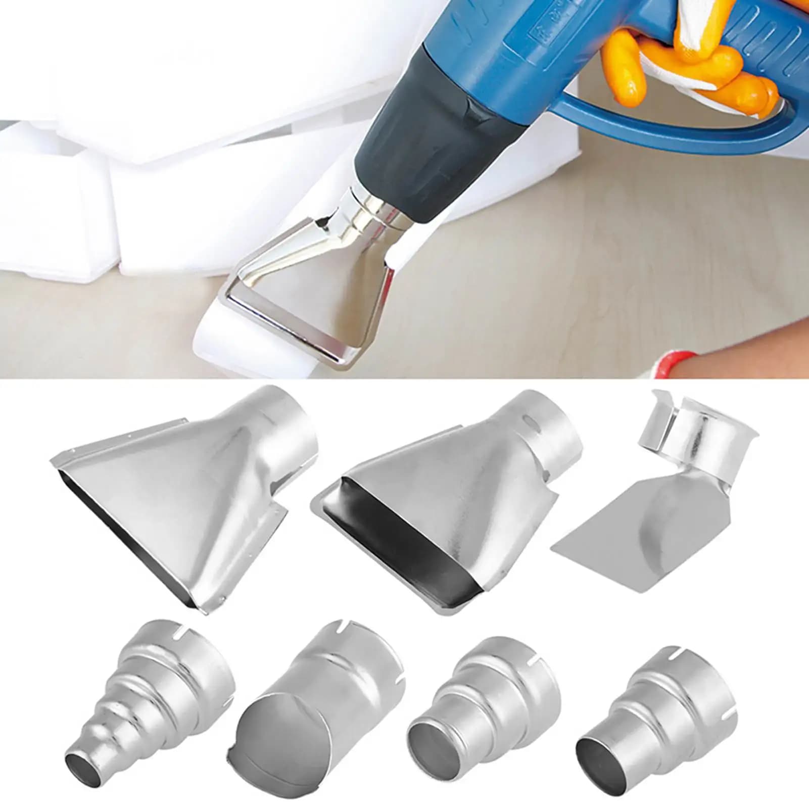 7pcs 35-40mm Kit di ugelli per pistola termica in acciaio inossidabile per stazione di saldatura ad aria calda Set di ugelli accessorio per strumenti di riparazione