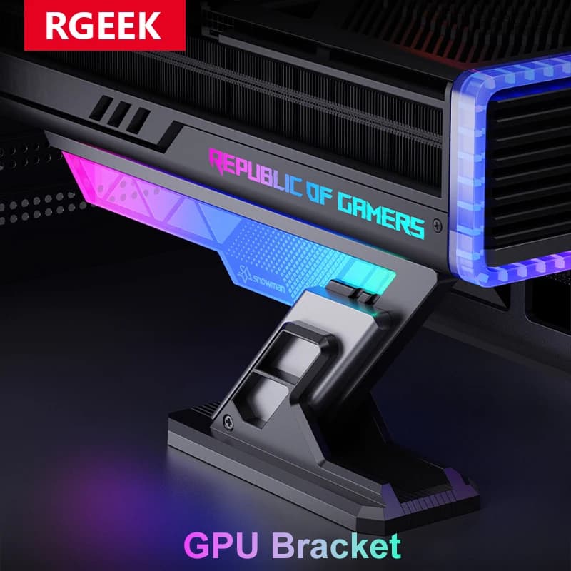 Supporto Magnetico per Scheda Grafica RGEEK, Staffa GPU in Lega di Alluminio ARGB Creativa, Altezza Regolabile 75-125mm, Supporta Sincronizzazione M/B ARGB