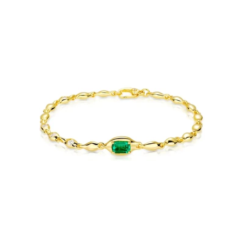 BELLUX Elegante Bracciale in Argento 925 Placcato Oro con Zircone Sintetico a Smeraldo Quadrato, Design Unico a Catena d'Onda Dorata, Bracciale alla Moda